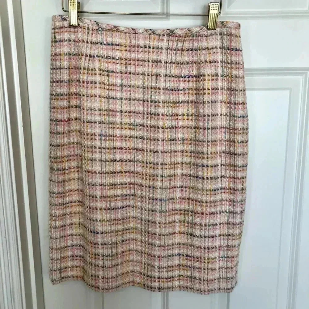 Kasper Petite pink/ivory tweed pencil zipper back skirt size 6 petite